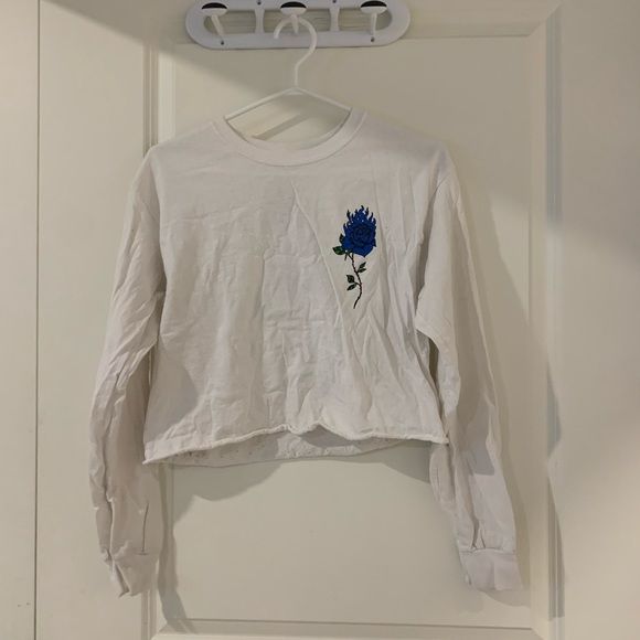 Zumiez Blue Flower Longsleeve Crop Shirt - Picture 1 of 3
